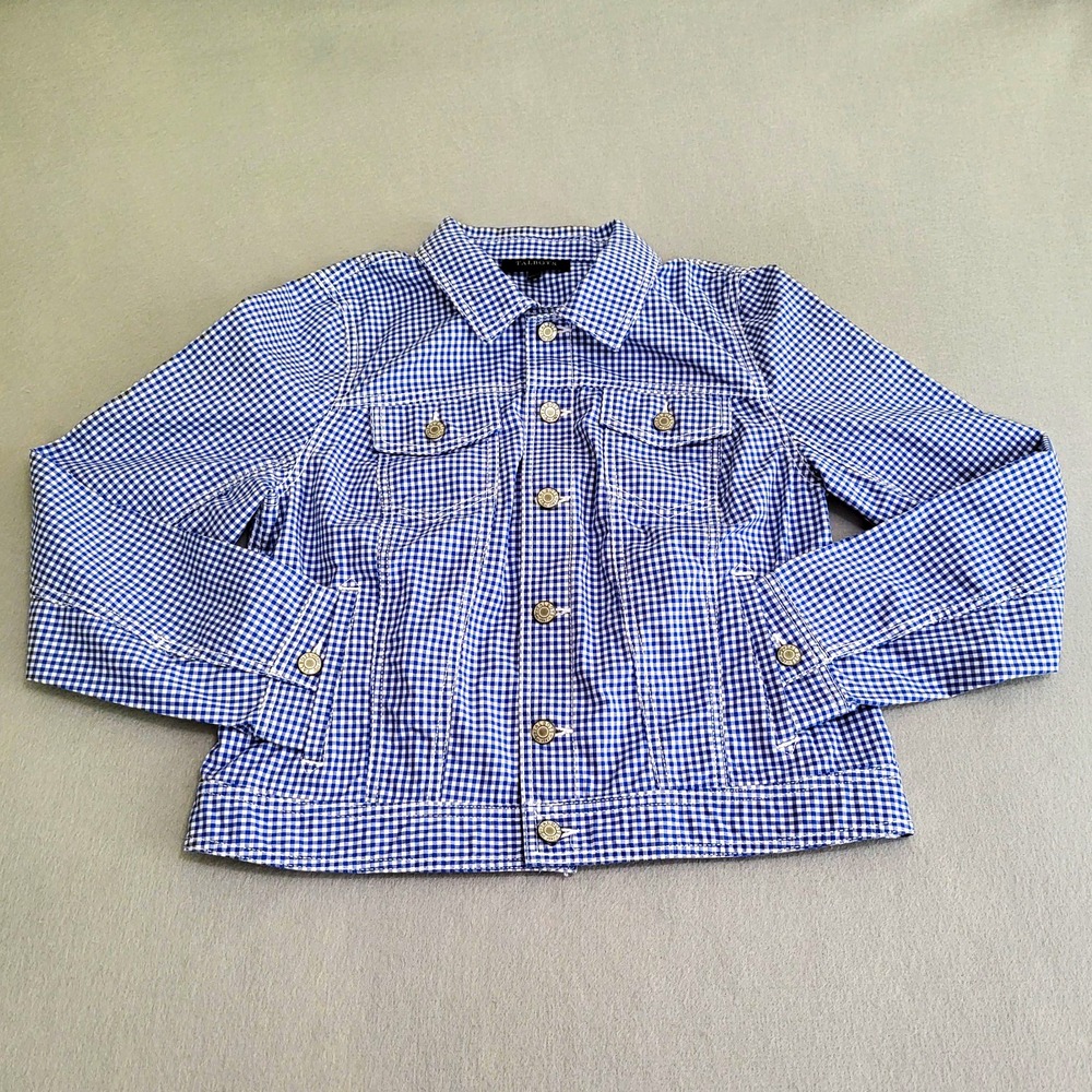 Talbots Blue & White Gingham Checked Button Front Jacket Women's Size M Preppy
